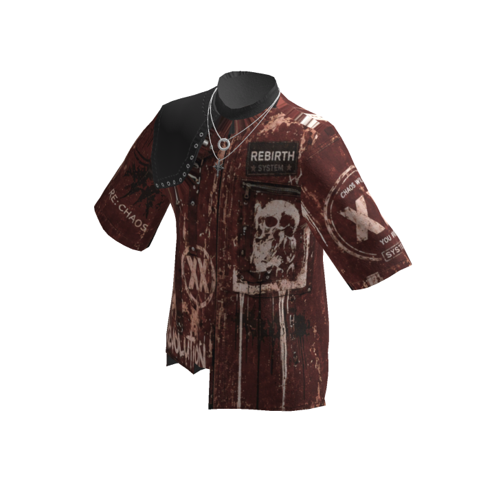 Emo Grunge Skull Baggy Shirt w/ Chain (Red)