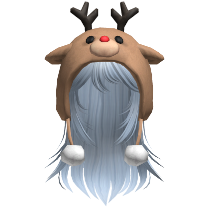 Christmas Reindeer Beanie w Flowy Hair Sky Blue
