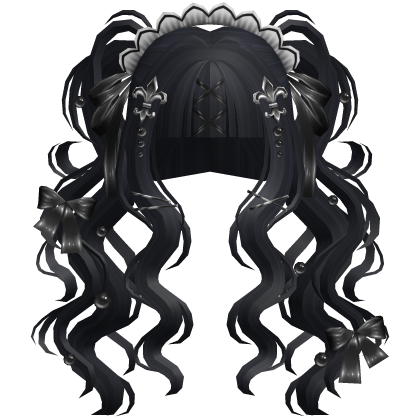 Gothic Doll Curly Pigtails & Ribbons In Dark Blue