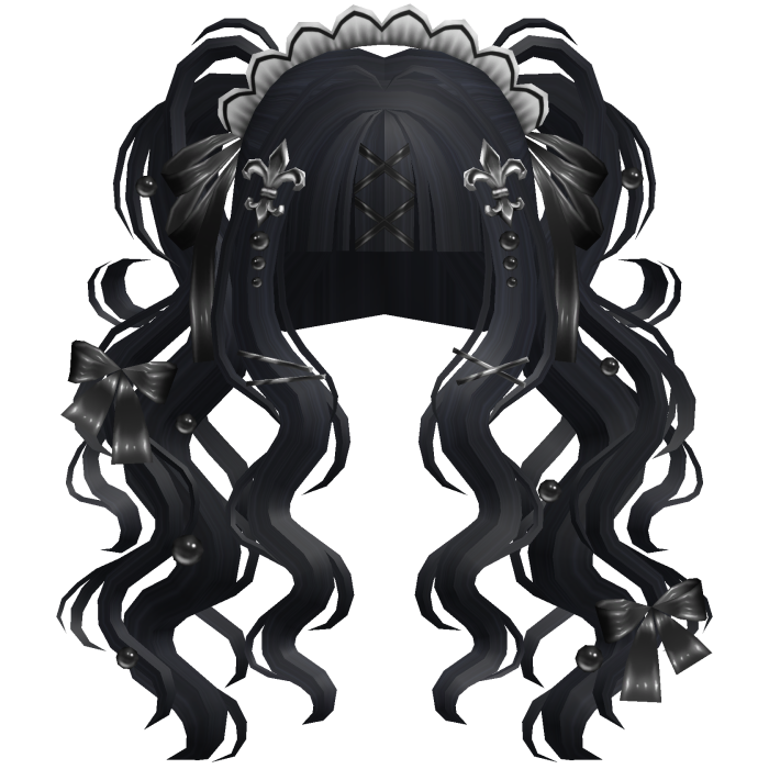 Gothic Doll Curly Pigtails & Ribbons In Dark Blue