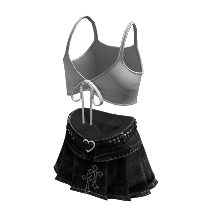 BB Y2K Urban Denim Skirt & Tied Crop Black Cross