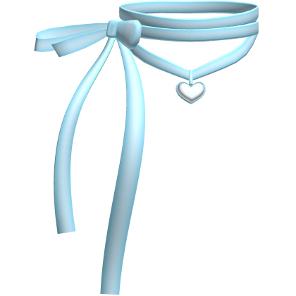 Blue Kawaii Heart Charm Coquette Ribbon Choker