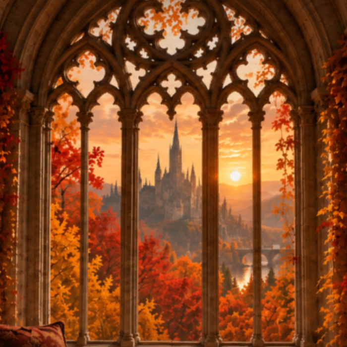Autumn Gothic Castle Sunset Dreamy Fall Background