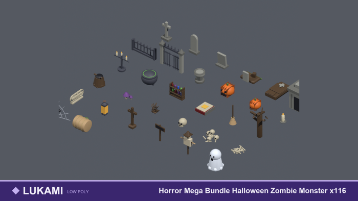 Low Poly Horror Mega Bundle Halloween Zombie x116 preview 1