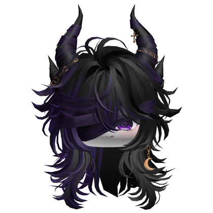 Horned Anime Demon Wolfcut (Black&Purple)
