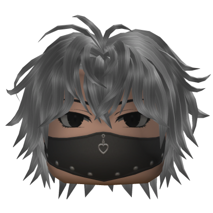 Messy Anime Hair w/ Mask (Gray)