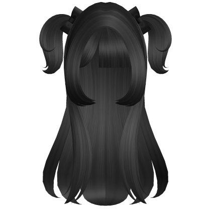 ꒰Black Long Half-up Pigtails w/ Black Bow