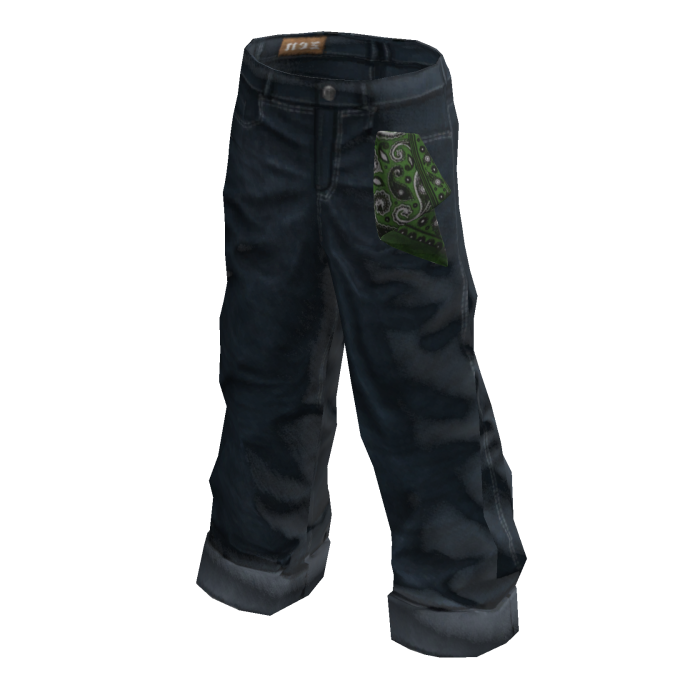 Dark Wash Baggy Denim w/ Green Bandana Pocket