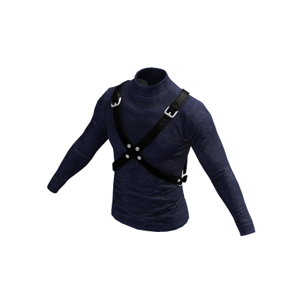 Blue Knit Strapped Harness Sweater