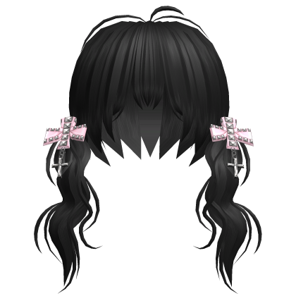 Black Vkei Twin Tails w Pink Studded Bows