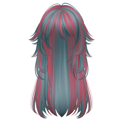 long fluffy anime hair with tufts (teal and pink)