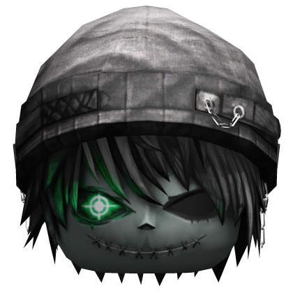 Black Messy Hair w Silver Grey Grunge Robot Beanie