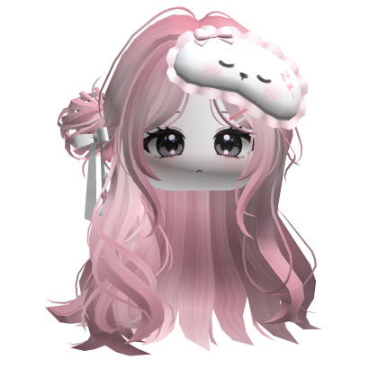 🍀Half Bun w Sleep Mask(Pink&White)