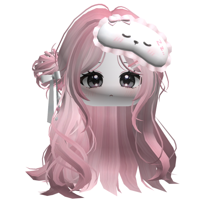 🍀Half Bun w Sleep Mask(Pink&White)