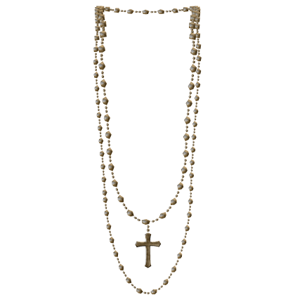 Gold Pearl Rope Necklace w/ Cross