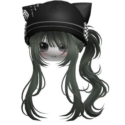 Messy Ponytail W/ Punk Kitty Cap Dark Green thumbnail