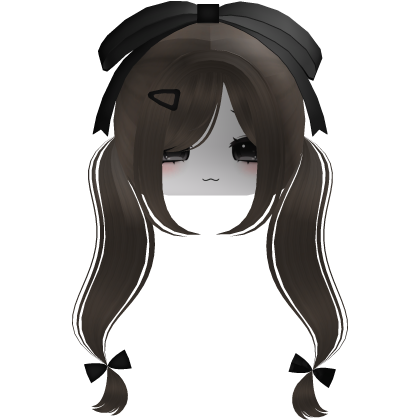 ♡ cute brown hair with black bow + moe face mask Roblox item