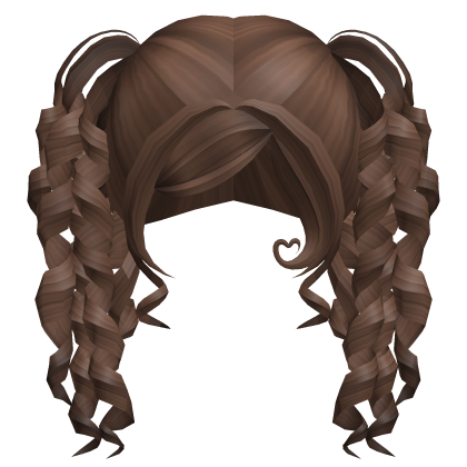 ♡ brown curly side bang twin pigtail hair Roblox item