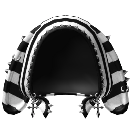 emo striped bunny hood with studs - black & white Roblox item