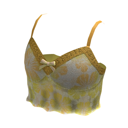 Yellow Summer Hibiscus Lace Tank Top