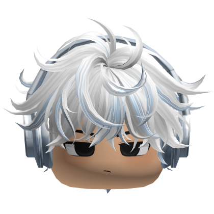 White & Blue Hair w/ Headphones & Boy Face