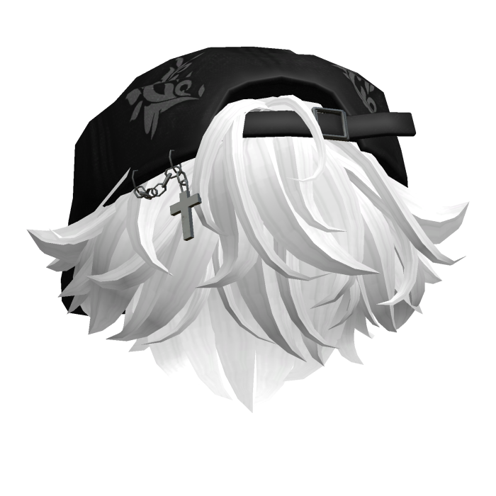 White Messy Hair w Black Cap