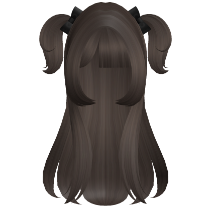 ꒰Brown Long Half-up Pigtails w/ Black Bow