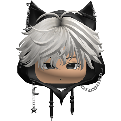 Cute Black And White hair Y2K cat-ear hoodie anime Roblox item