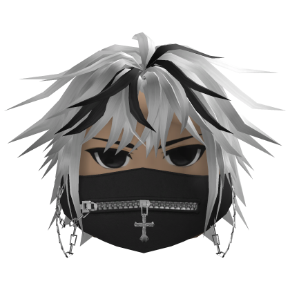 Messy Hair w/ Zipper Mask (White/Black)