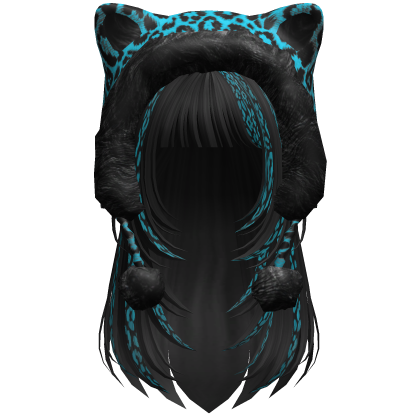 Black & Cyan Leopard Print Hair w/ Kitty Hood