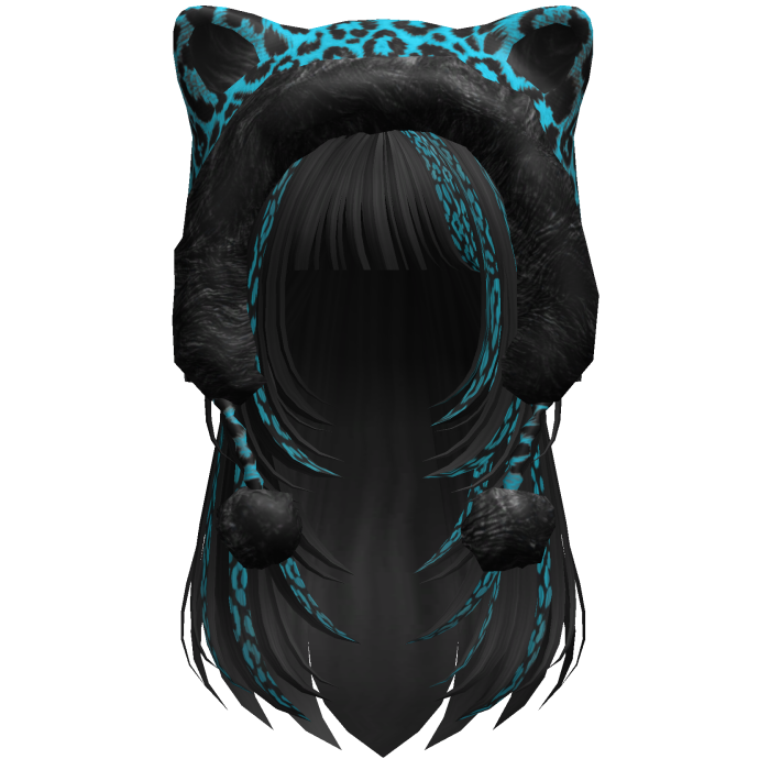 Black & Cyan Leopard Print Hair w/ Kitty Hood