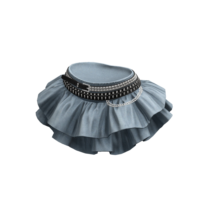 Blue Denim Ruffle Skirt Studded Belt Mini Y2K