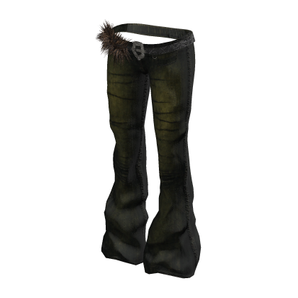 Y2K Flared Jeans w/ Fur Belt (Green Denim)