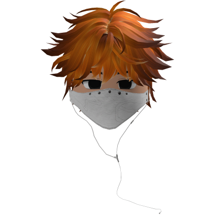 Cute Emo Boy Headphones Mask white Y2K ( orange )