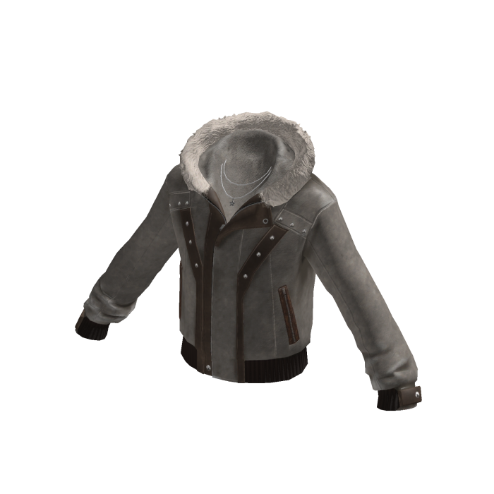 Y2K Leather Jacket w/ Fur Hood & Chain (Brown)