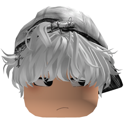 Messy Boy Hair W/ White Cap & Chibi Face (White) Roblox item