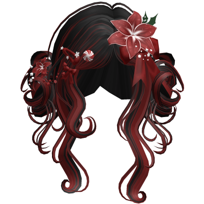 ♡ Christmas Flowery Twin Buns (Black & Red)