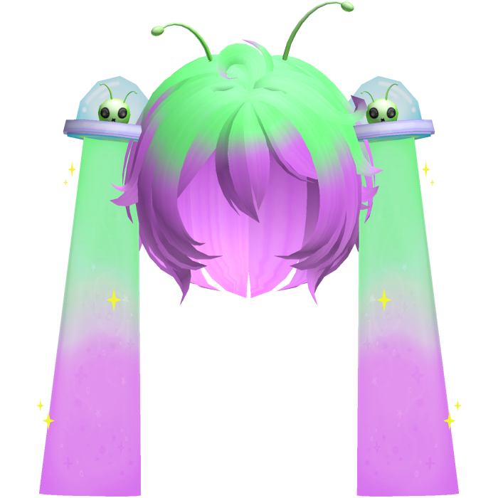 👽 Cute Silly Alien UFO Pigtails Hair Green Pink