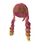 Curled Pigtails in pink and yellow