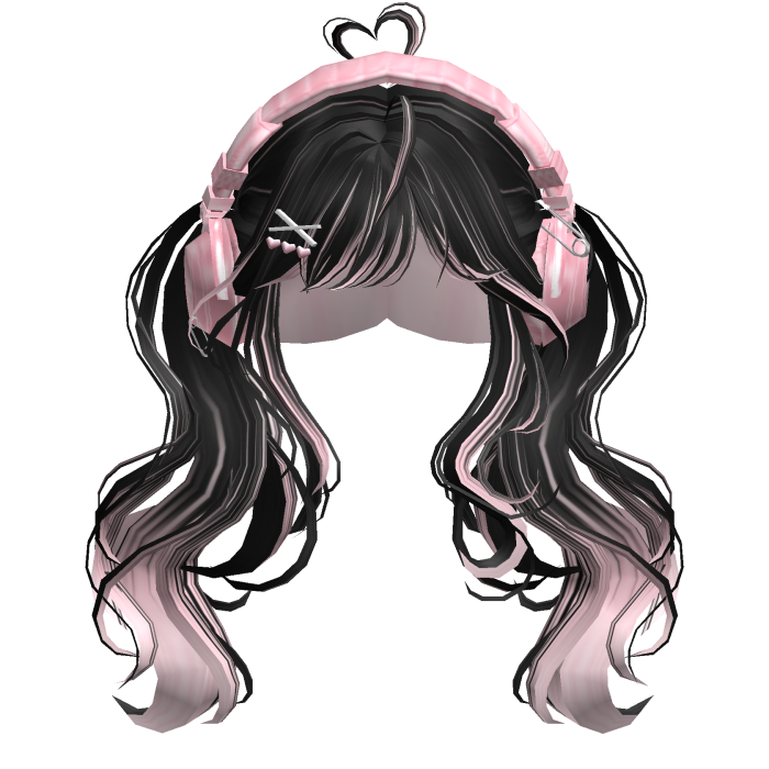 Cute Wavy Pigtails w/Headphonnes (Black&Pink)