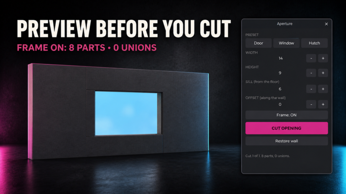 Aperture - Cut Doors & Windows in Walls, No CSG preview 2
