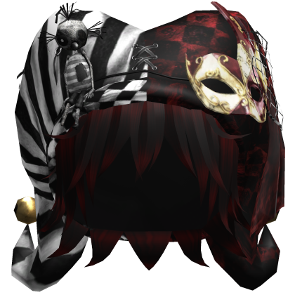 Vkei Gothic Circus Jester Hat w Black Red Hair Roblox item