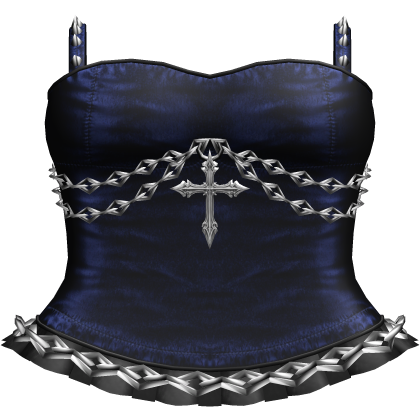 Gothic Emo Chained Cross Dress in Blue Black