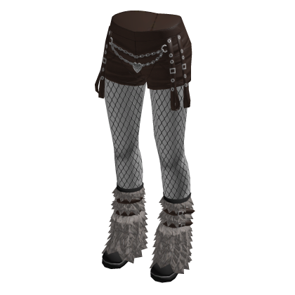 Emo Chain Shorts w/ Fishnets & Fur Boots (Brown)