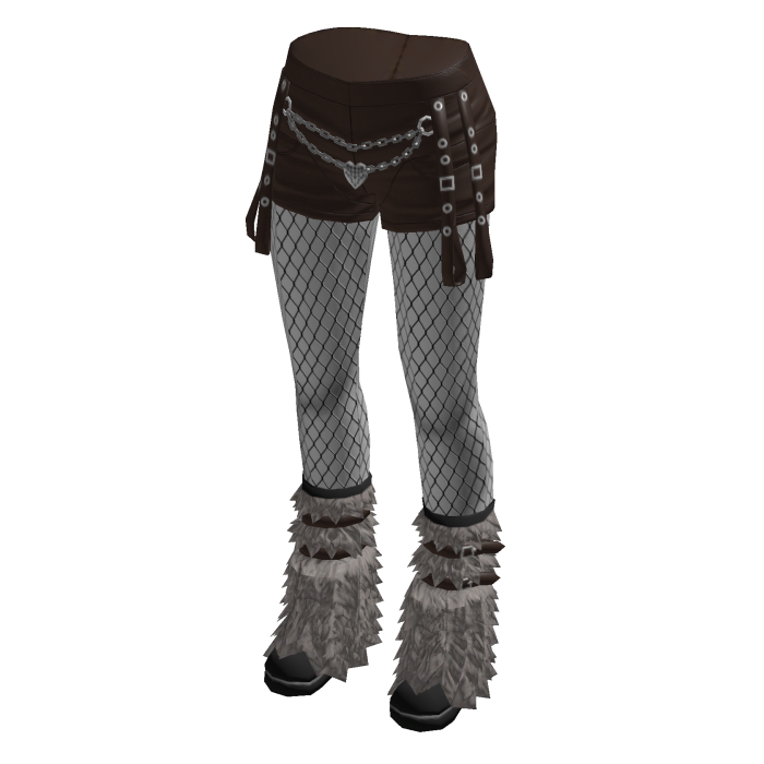 Emo Chain Shorts w/ Fishnets & Fur Boots (Brown)