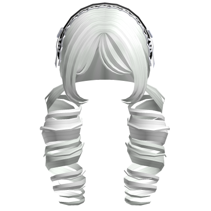 ꒰Cute White Curly Pigtails w/ Black Headband Roblox item