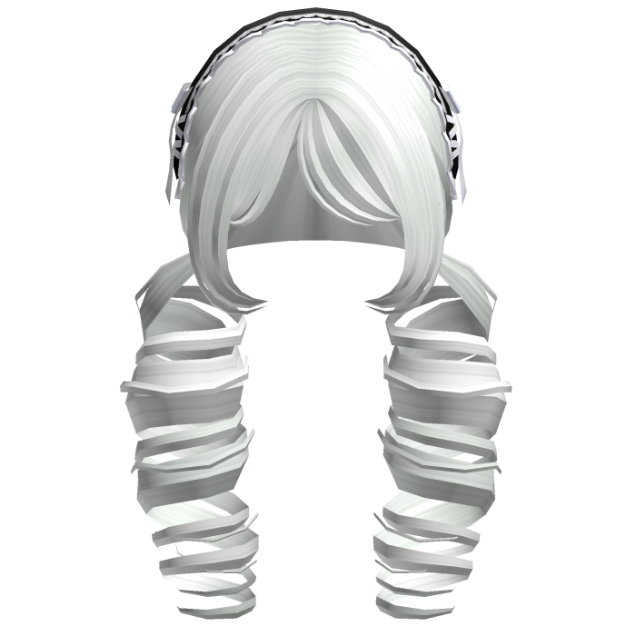 ꒰Cute White Curly Pigtails w/ Black Headband