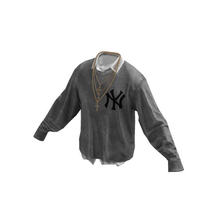 Grey NY Sweater w / Gold Chains