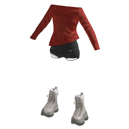 Red Grunge Plaid Layered Outfit [PBR]