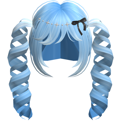♡ Cute Curly Drill Pigtails w/ Bow (Sky Blue) Roblox item